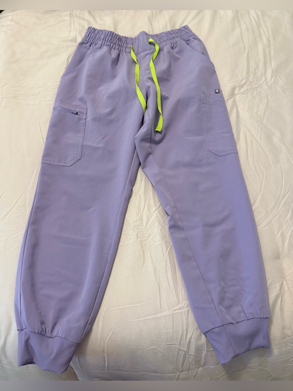 Figs Lavender Joggers with Neon Yellow Drawcord